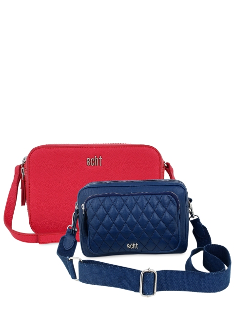 

echt Red & Blue Pack of 2 Leather Structured Sling Bags with Quilted