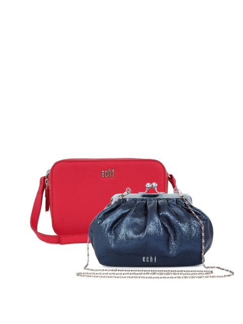 

echt Pack of 2 Red & Blue Leather Structured Sling Bag