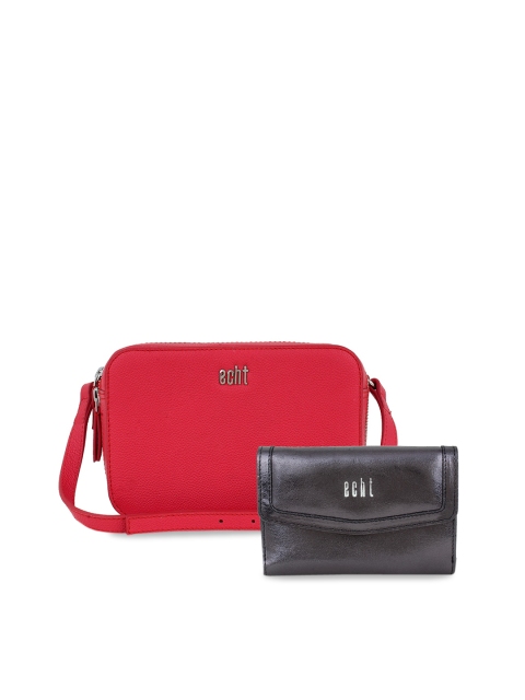 

echt Set Of 2 Leather Structured Sling Bag, Red