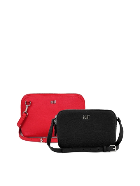 

echt Pack of 2 Red & Black Leather Structured Sling Bags