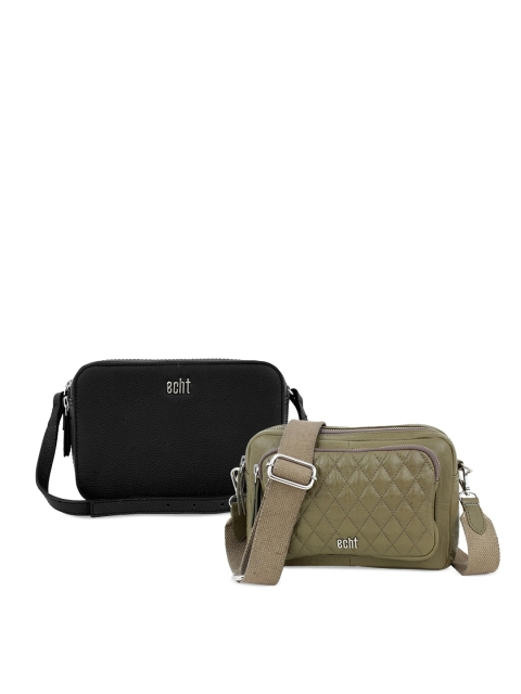 

echt Pack of 2 Leather Structured Sling Bags with Quilted, Olive