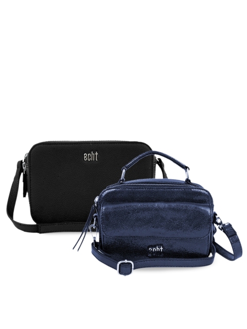 

echt Pack of 2 Leather Structured Sling Bags, Black