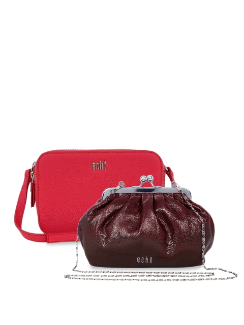 

echt Pack of 2 Leather Structured Sling Bag, Red