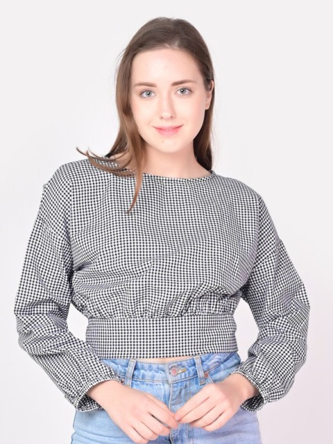 

ANI Black & White Checked Crop Top