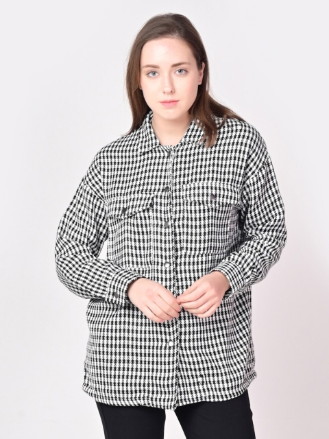 

ANI Women Black Slim Fit Checked Casual Shirt