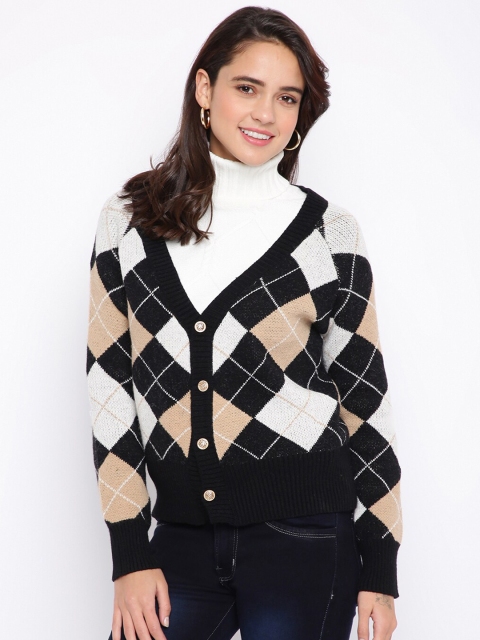 

iki chic Women Black Geometric Wool Cardigan