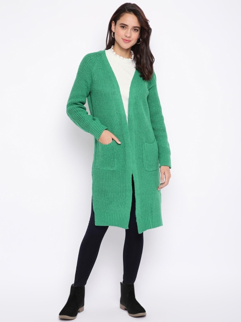 

iki chic Women Green Longline Front-Open Cardigan