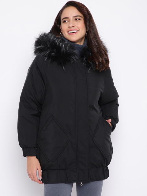 

iki chic Women Black Windcheater and Water Resistant Longline Outdoor Parka Jacket