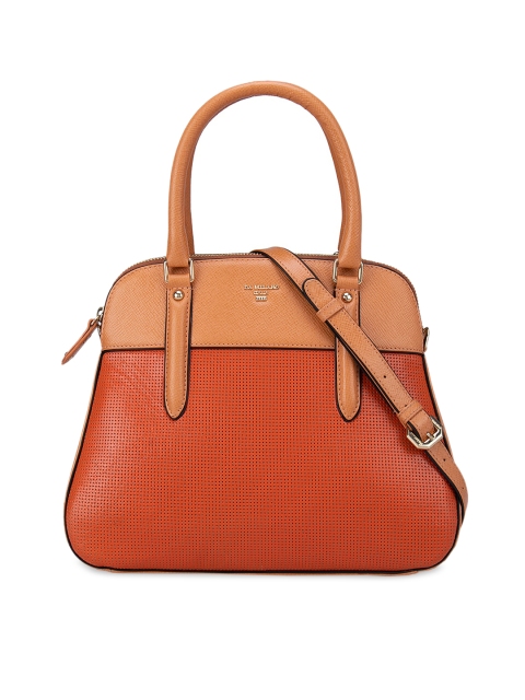 

Da Milano Orange Colourblocked Leather Structured Handheld Bag
