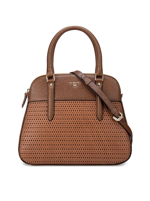 

Da Milano Brown Leather Structured Handheld Bag with Cut Work