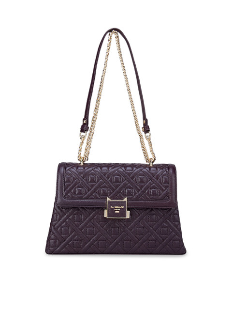 

Da Milano Purple Textured Leather Structured Shoulder Bag with Quilted