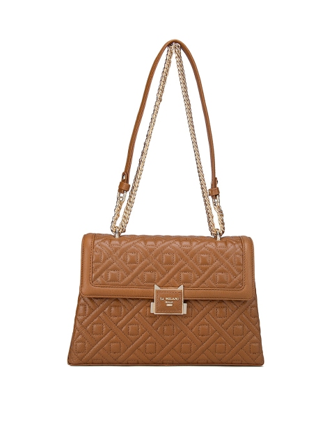 

Da Milano Brown Geometric Textured Leather Structured Shoulder Bag with Quilted