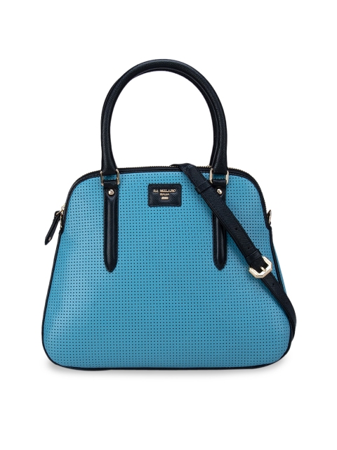 

Da Milano Blue Textured Leather Structured Handheld Bag with Quilted