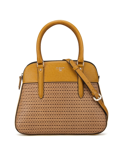 

Da Milano Brown Textured Leather Structured Handheld Bag with Cut Work