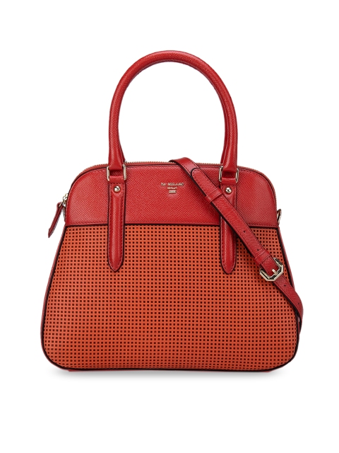 

Da Milano Orange Checked Leather Structured Handheld Bag with Cut Work