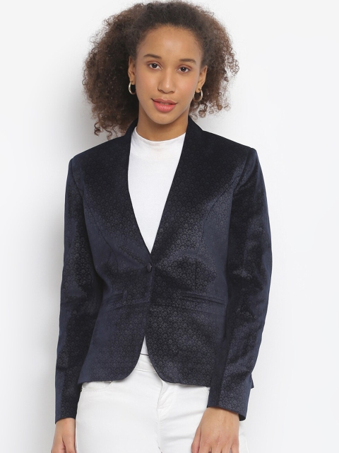 

Her Grace Women Navy Blue Self Design Woolen Overcoat