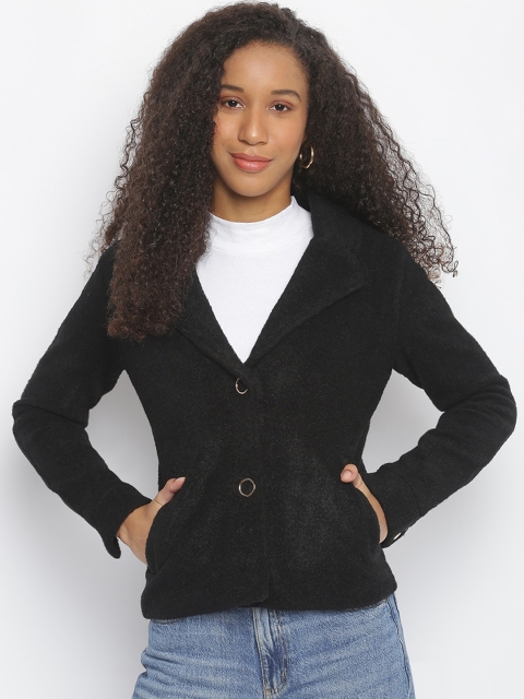 

Her Grace Women Black Self-Design Woolen Overcoat