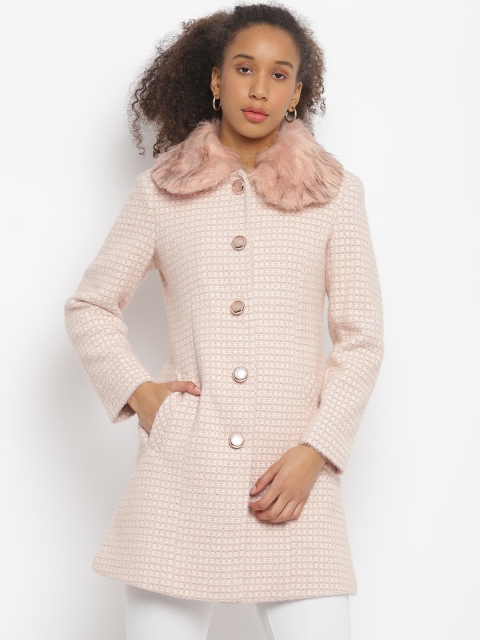 

Her Grace Women Pink Self-Design Woolen Overcoat