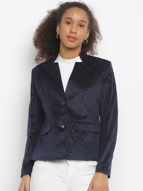 

Her Grace Women Navy Blue Self Design Woolen Overcoat