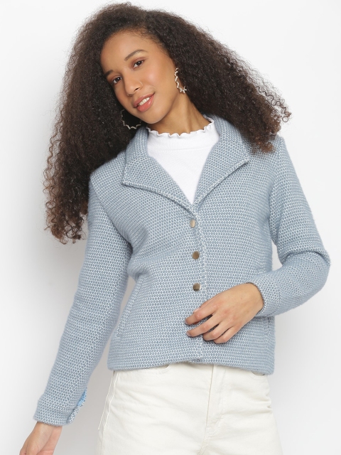 

Her Grace Women Blue Solid Single-Breasted Woolen Overcoat