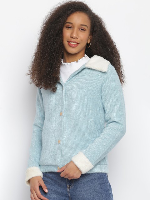 

Her Grace Women Blue Self Design Woolen Over Coat