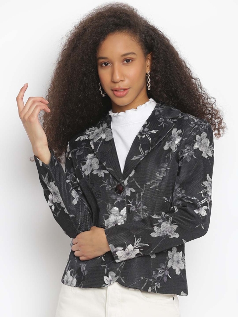 

Her Grace Women Black & White Printed Woolen Overcoat