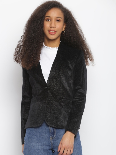 

Her Grace Women Black Self-Design Woolen Overcoat