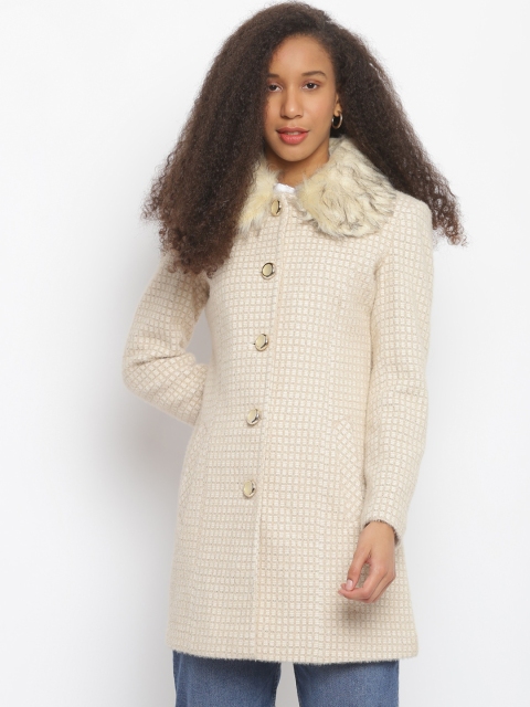 

Her Grace Women Beige Checked Woollen Overcoat