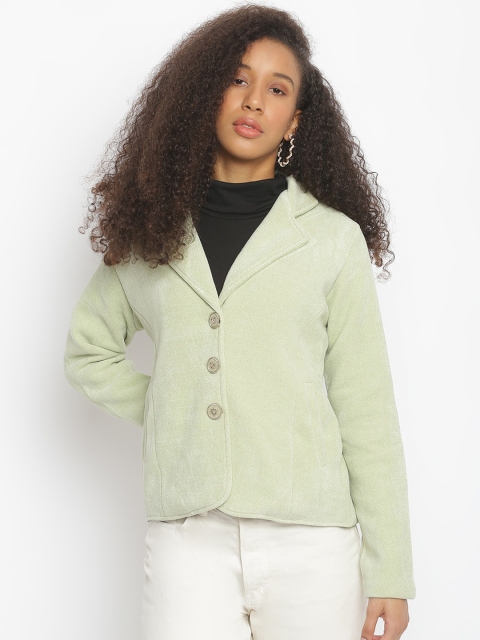 

Her Grace Women Mint Green Self Design Woolen Overcoat