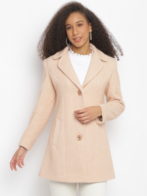 

Her Grace Women Peach-Coloured & White Self Design Woolen Overcoat