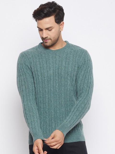 

Octave Men Sea Green Lamb Wool Cable Knit Pullover