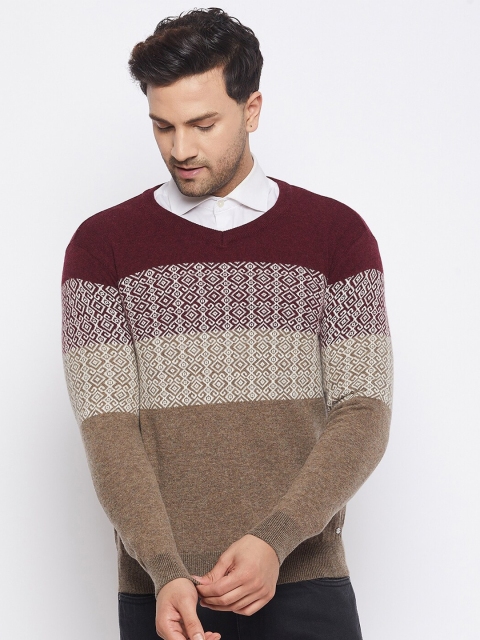 

Octave Men Maroon & Tan Floral Lamb Wool Pullover