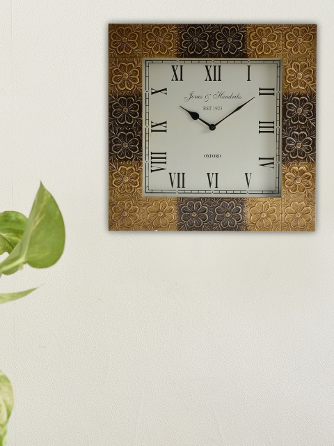 

eCraftIndia Gold-Toned & Off-White Wooden Handcrafted 42 cm Analogue Wall Clock
