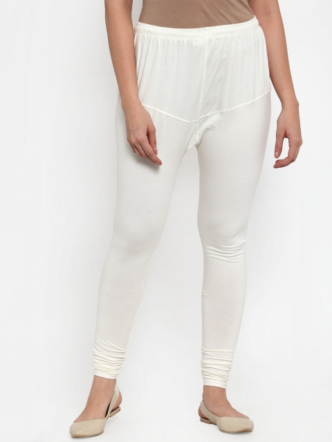 

Jompers Women Off White Solid Slim Fit Pure Cotton Churidar Length Leggings