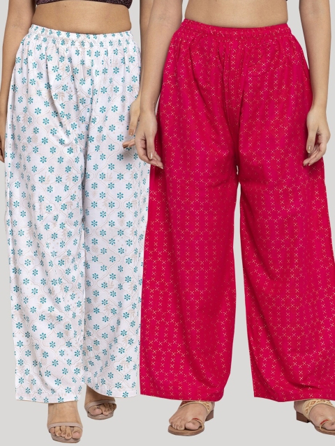 

Clora Creation Women White & Magenta Pack of 2 Ethnic Motifs Printed Palazzos