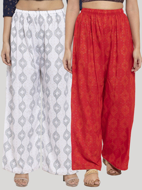 

Clora Creation Set Of 2 Women Red & White Printed Palazzos