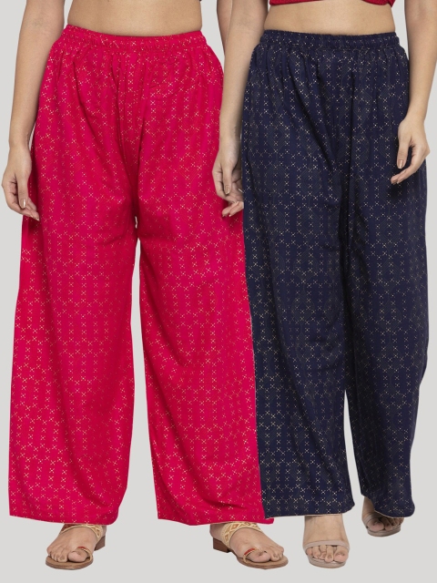 

Clora Creation Set of 2 Women Red & Navy Blue Printed Palazzos