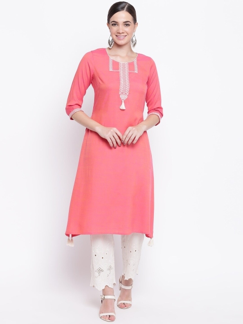 

Be Indi Women Peach-Coloured Ethnic Motifs Yoke Design Kurta