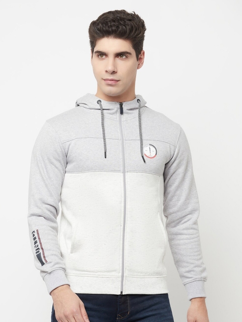 

Octave Men Grey & White Colourblocked Hooded Sweatshirt