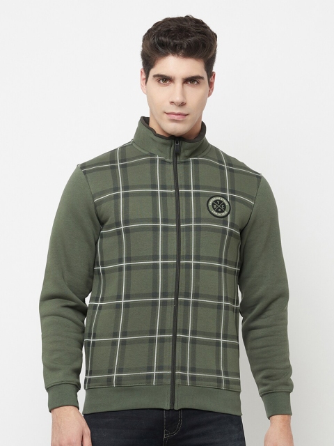 

Octave Men Olive Green Checked Sweatshirt