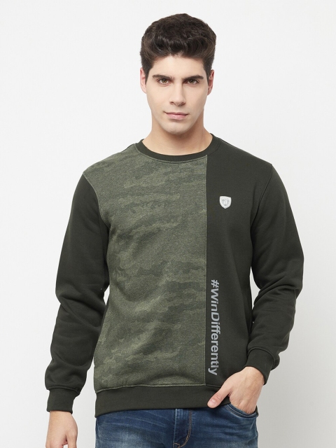 

Octave Men Olive Green Camouflage Printed Cotton Fleece Sweatshirt