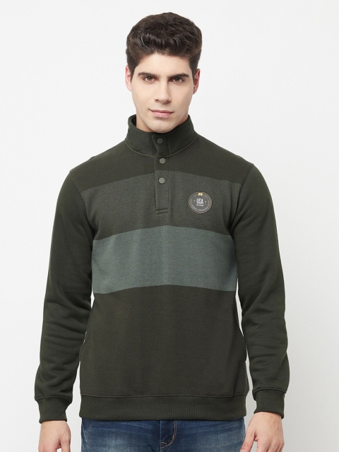 

Octave Men Olive Green Colourblocked Sweatshirt