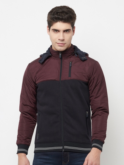 

Octave Men Maroon Colourblocked Hooded Sweatshirt