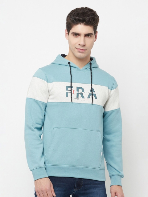 

Octave Men Blue & White Typography Printed Hooded Sweatshirt