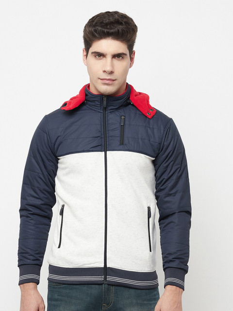 

Octave Men Navy Blue Colourblocked Hooded Sweatshirt