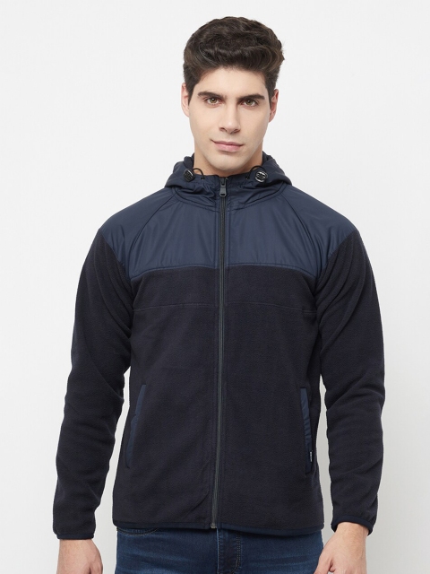 

Octave Men Navy Blue Colourblocked Hooded Sweatshirt