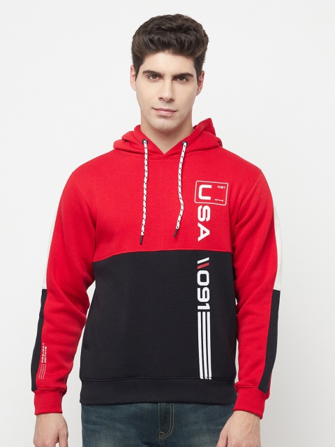 

Octave Men Red Colourblocked Hooded Sweatshirt