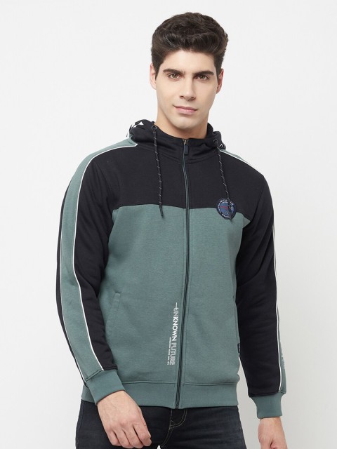 

Octave Men Green & Black Colourblocked Hooded Sweatshirt