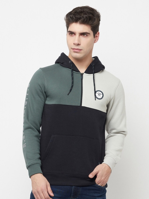 

Octave Men Olive Green Colourblocked Hooded Sweatshirt