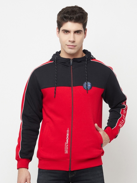 

Octave Men Red Colourblocked Hooded Sweatshirt